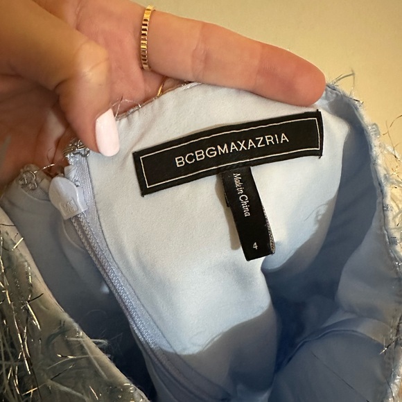 BCBGMAXAZRIA Short Feathered Evening Dress in Ethereal Blue - Picture 11 of 13